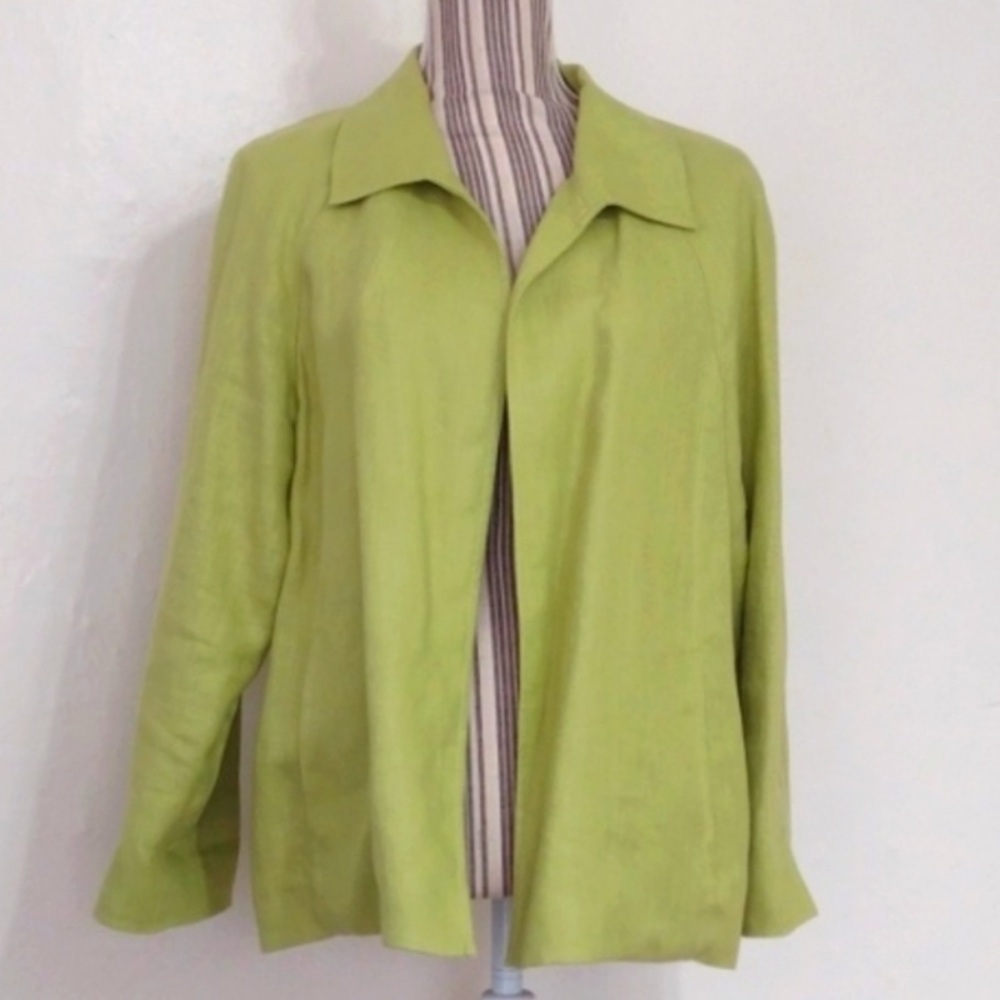 Talbots Womens XL 100% Irish Linen Blazer Jacket Chartreuse Green Pocket grandma